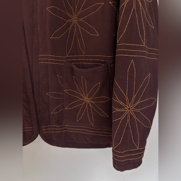 Zara Brown Oversized Knit 100% Cotton Flower Embroidered Cardigan Shacket Jacket - Picture 7 of 10
